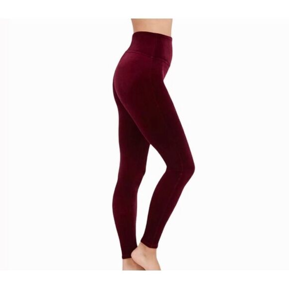 Spanx Womens Rich Burgundy High Rise Velvet Stretch Pull On Leggings Small - Picture 1 of 7